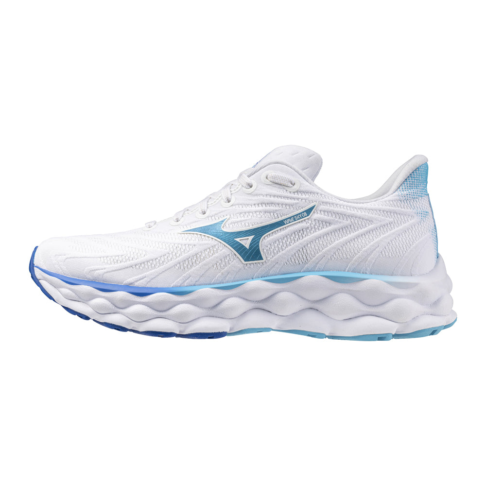 Tenis Mizuno Mujeres Wave Sky 8 White-Mercury Blue