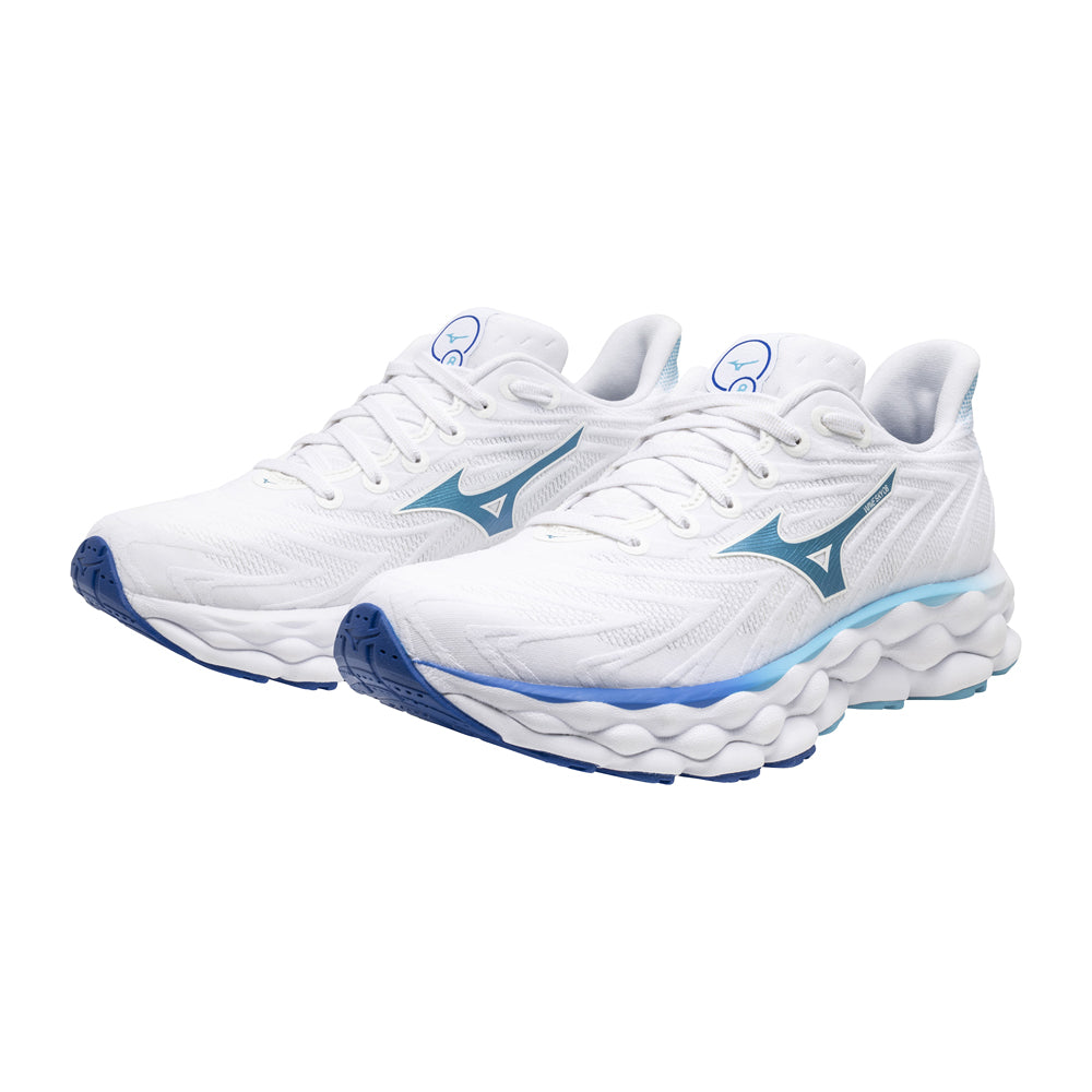 Tenis Mizuno Mujeres Wave Sky 8 White-Mercury Blue