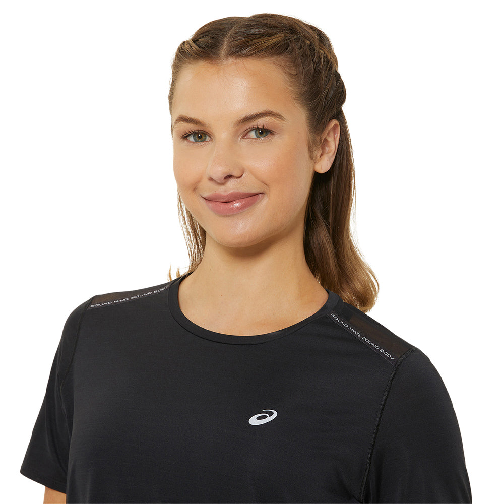 Playera Manga Corta Asics para Mujer Road SS Top Negro