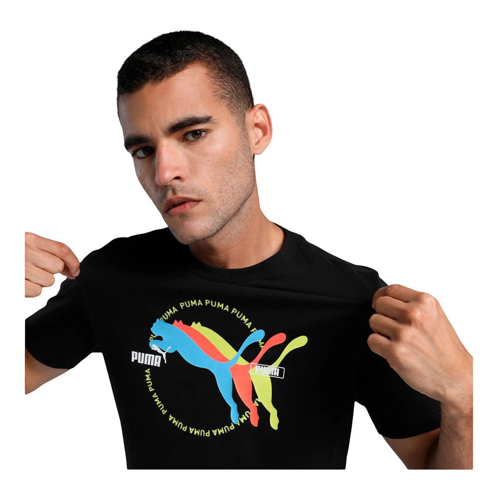 Playera Manga Corta Puma para Hombre Graphics Multiple Cat Logo Tee Negro