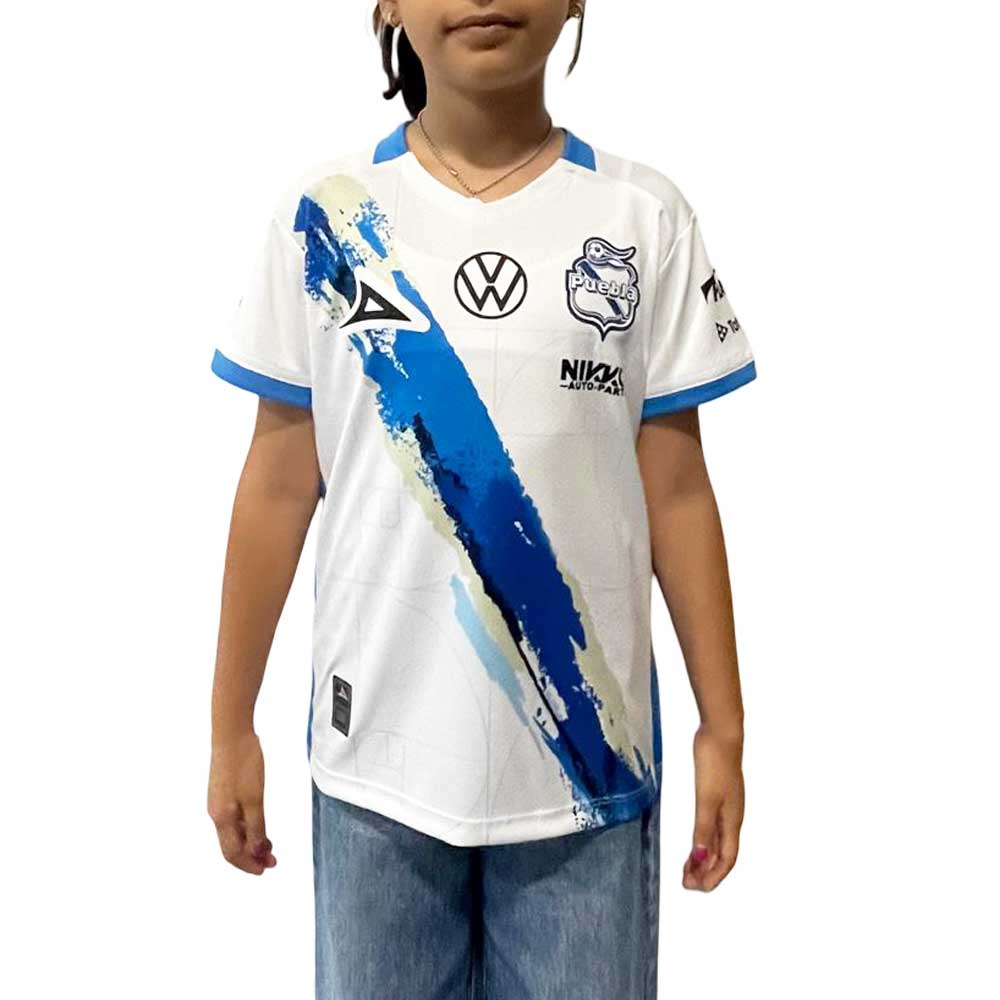 Jersey Pirma Niño Local Puebla 25-26 Blanco-Azul Rey