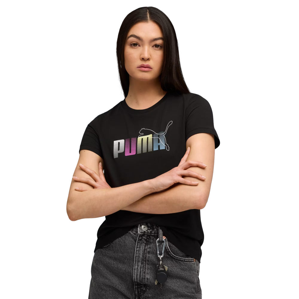 Playera Manga Corta Puma para Mujer Graphic Stacked Tee Negro